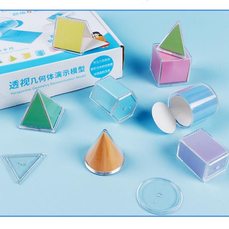 8Pcs Montessori Math Transparent 3D Geometry Building Block Learning Toy Teaching Aids 3D Spatial Thinking Sensory Puzzle Toys