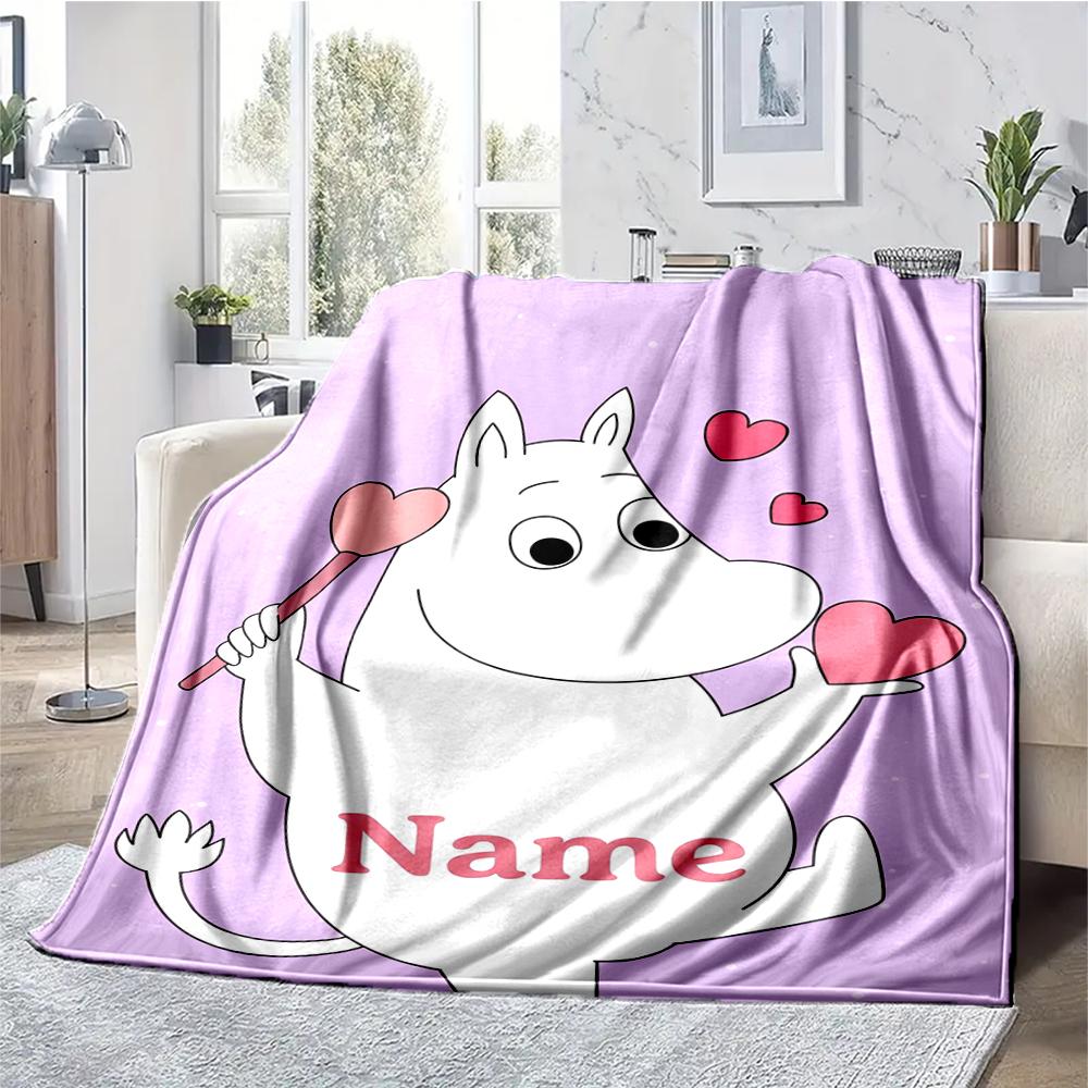 Custom Name Moomin Theme Printed Blanket - Perfect for Couch, Bed, Travel & Outdoor Use | Machine Washable, Cozy & Durable.