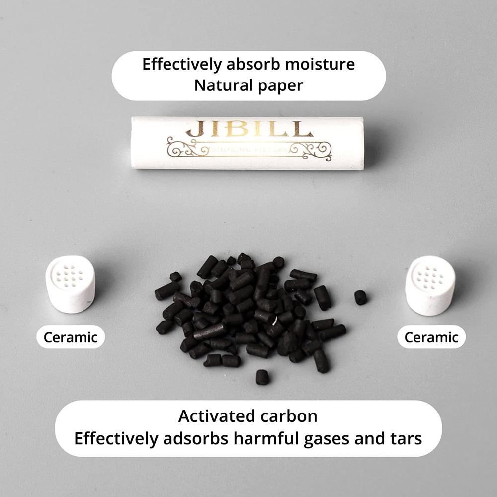 50pcs 6X26MM Activated Carbon Filter with Both Ceramic Caps Smoking Pipe Extra Slim 6MM Activated Charcoal Filters