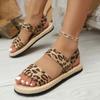 Trendy Leopard Print Women's Plus Size Sandals Summer Ankle Strap Slip-On Open-Toe Casual Shoes with EVA Sole for Beach,
