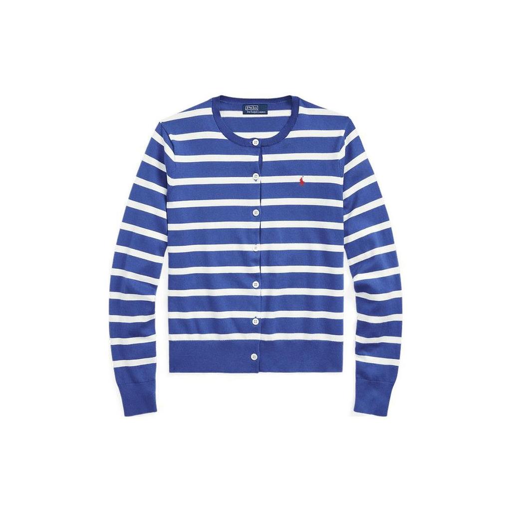 Polo Ralph Lauren Ss23 Logo Embroidered Striped Long Sleeve Knit Sweater Women Sweater Blue WMPOSWENC020614-400