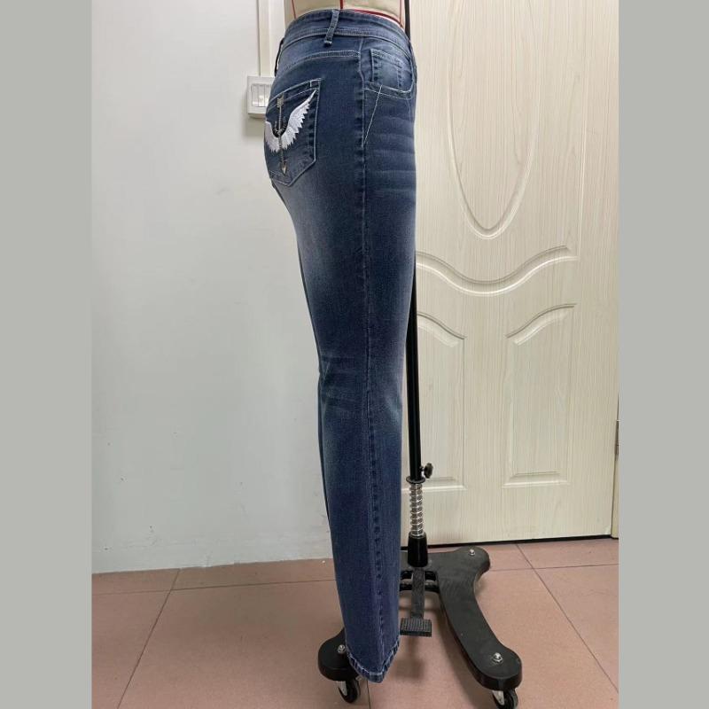 GMXIA Embroidered Jeans Women's Heavy Wash Stretch Denim Trousers