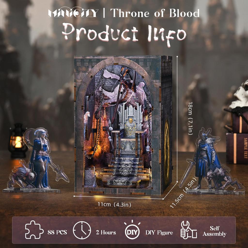 MiniCity DIY BookNook Kit Dollhouse Kit Miniature House Kit BookNook Suitable for and Birthday with LED Light - - - - Beginners, Teenagers, Adults,