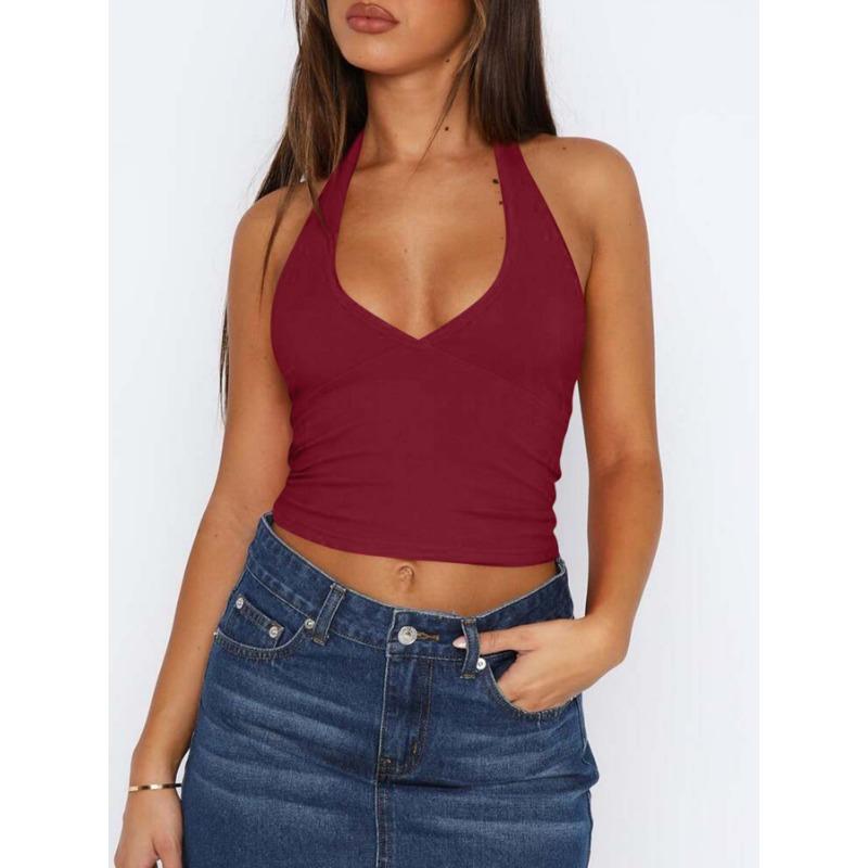 Women Sexy Halter V Neck Slim Fit Backless Cami Tank Top