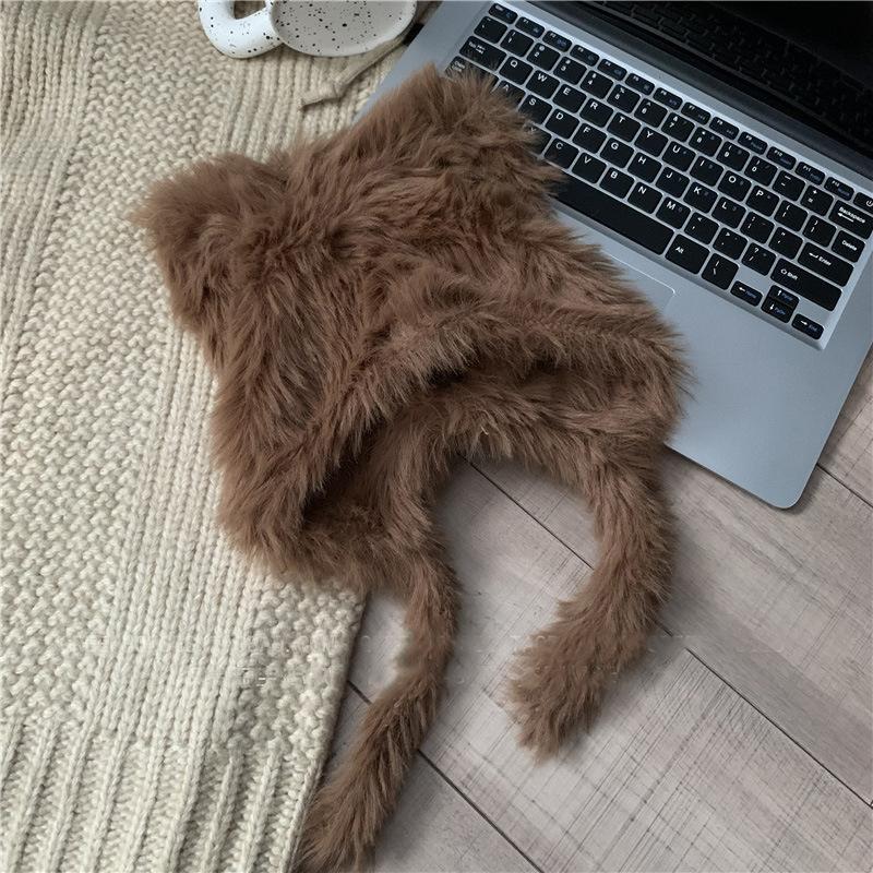 

Милая шапка-медвежонок для женской осени и зимы, новая универсальная теплая шерстяная шапка, защита ушей, плюшевая вязаная шапка для мужчин One Size коричневый