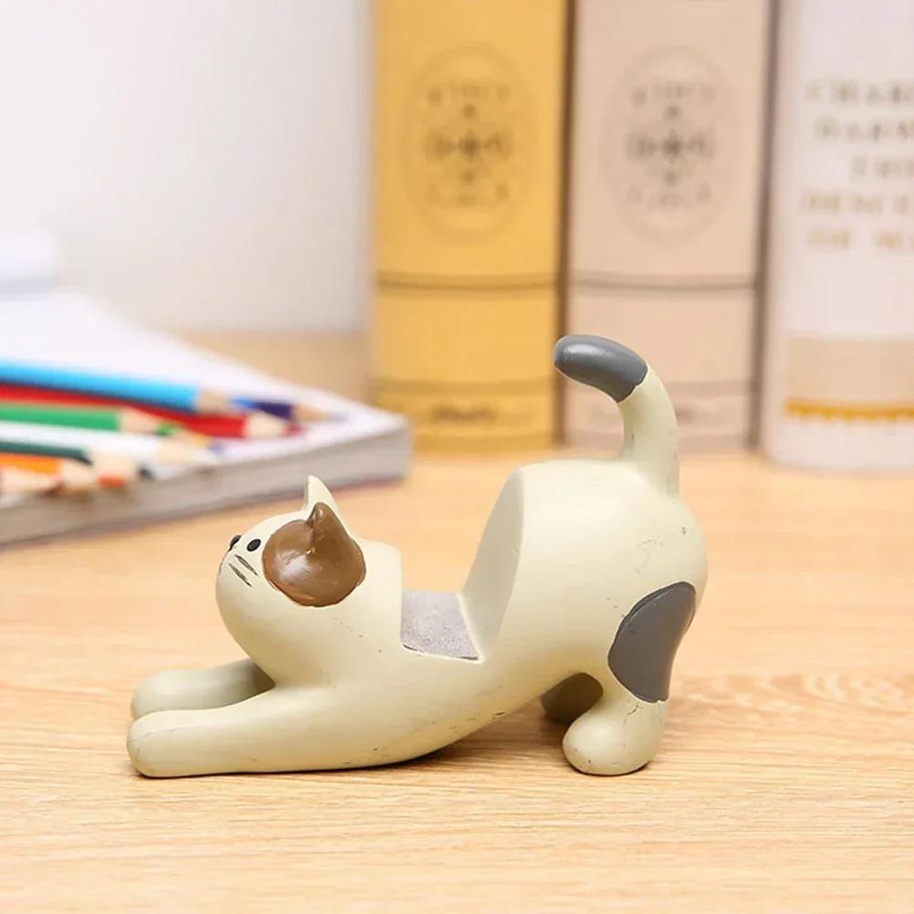 Cute Lazy Bracket Cat Shape Resin Phone Holder Desktop Stand Fixing Mini Portable Multi-functional Holder Car Desk Decoration