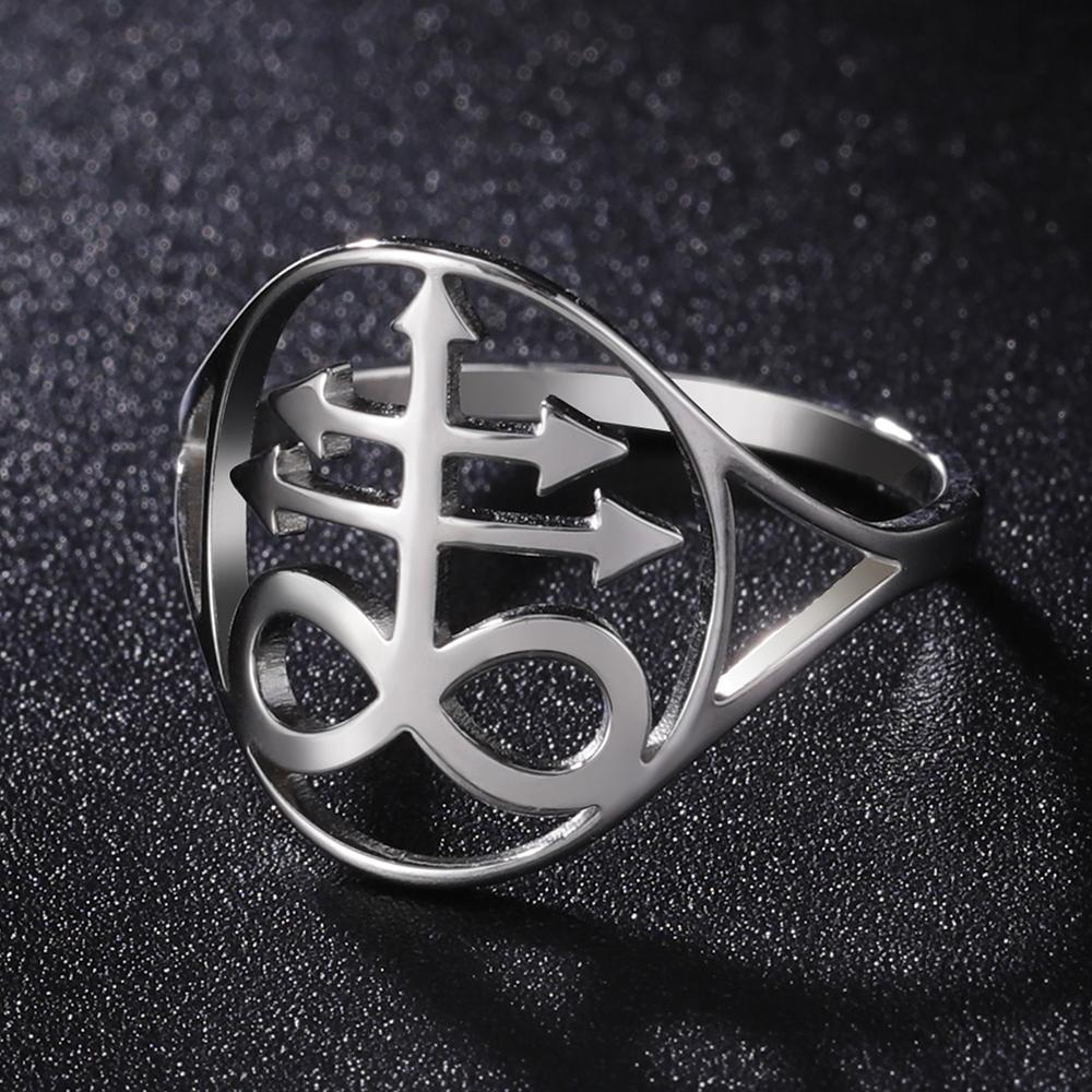 Dawapara Leviathan Cross Ring Stainless Steel Church Seal of Lucifer Alchemical Symbol Gothic Jewelry