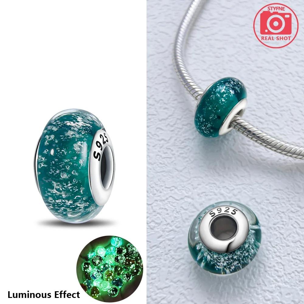 Original Rosa Glasperlen Blaue Romantische Perlen 925 Silber Charms für Frauen DIY Schmuckherstellung Armband Passend