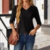 Women's Casual Loose Fit V Neck Pullover Top Three Quarter Sleeve Lightweight Blouse for Everyday Wear