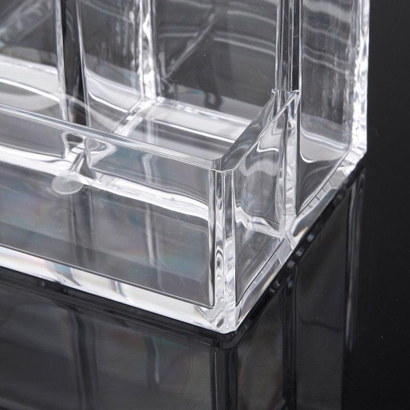 Clear Pen Holder Box Make Up Brush Bucket Cosmetic Organizer Student Desk Pen Container Storage Box 3 Grids Plastic
