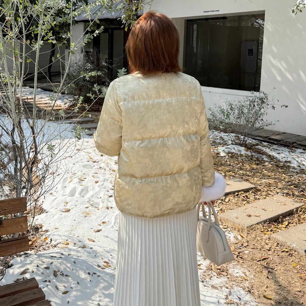 New Chinese-style fluffy splicing jacquard down jacket winter 90 white duck down national style warm jacket 413691