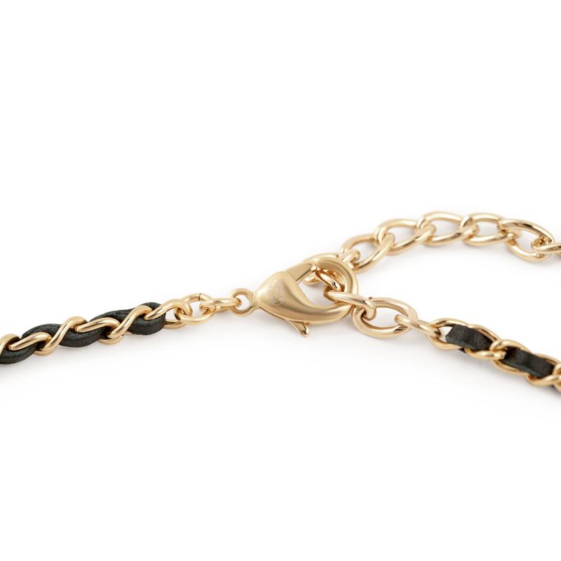 CHANEL Metal and Calfskin Heart Double C Necklace Black Gold Women's Metal Necklace Women's