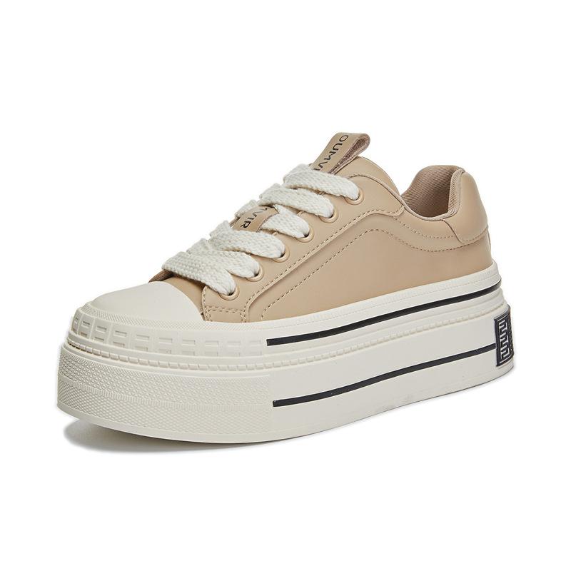 Leather little white shoes women's 2025 spring new women's muffin baseplate shoes versatile casual shoes heightening sports women's shoes