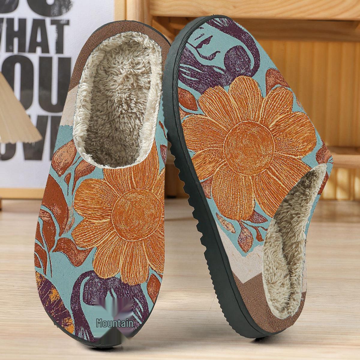 Women s Autumn/Winter Cartoon Totem Floral Cotton Slippers - Hot Selling Couple s Design 42-43