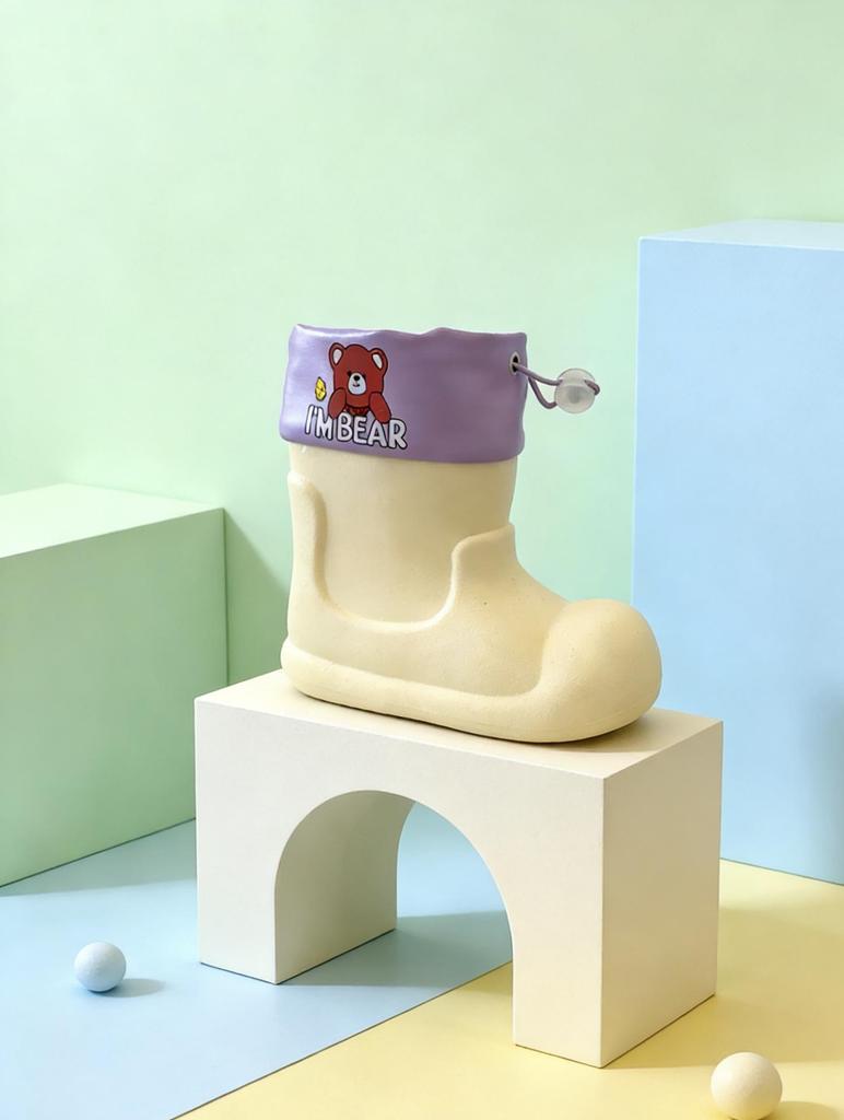 Pink Macaron Bear Pattern Kids' Non-Slip Waterproof Rain Boots - Cute and Soft for Babies and Kindergarteners