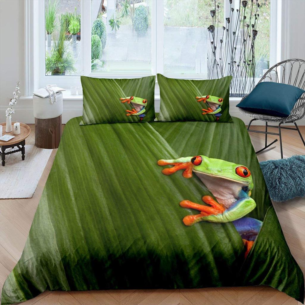3D Frog Family King Queen Duvet Cover Little Tree Frog Bedding Set Tropical Nature Animal Quilt Cover Polyester Comforter Cover