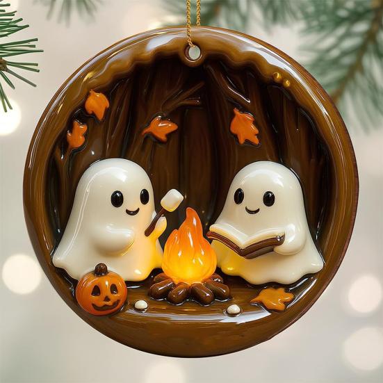 Halloween Ghost Campfire Ornament Acrylic Ghost Bonfire Gathering Hanging Decoration for Halloween Party Home Decor