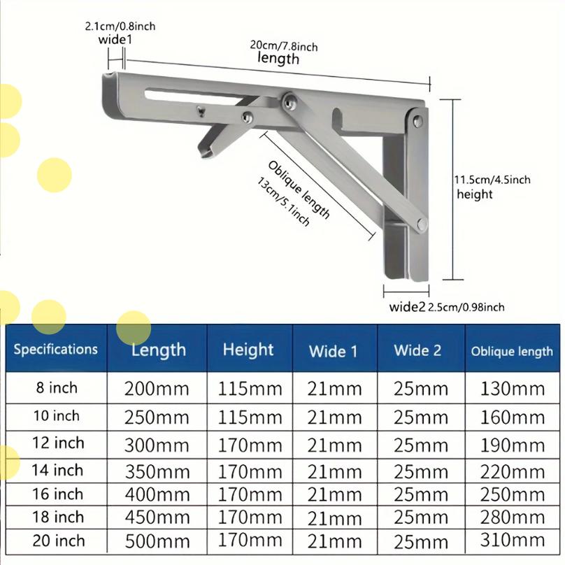 2PCS Sturdy Steel Folding Shelf Brackets Wall-Mounted Design for Workbench Table, Table Shelves Angle Bracket Home Hardware