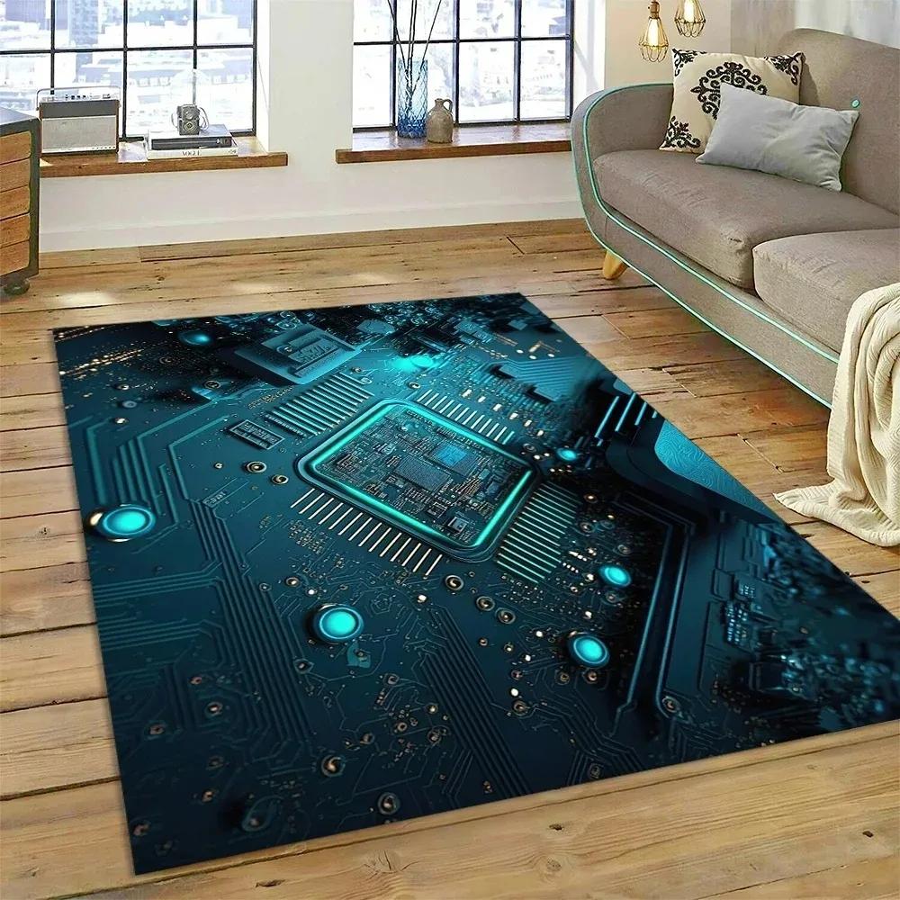 PCB Circuit Board 3D Chip CPU Carpet Living Room Decoration Non Slip Home Sofa Table Floor Mat Bedroom Doormats Spring Decor Rug
