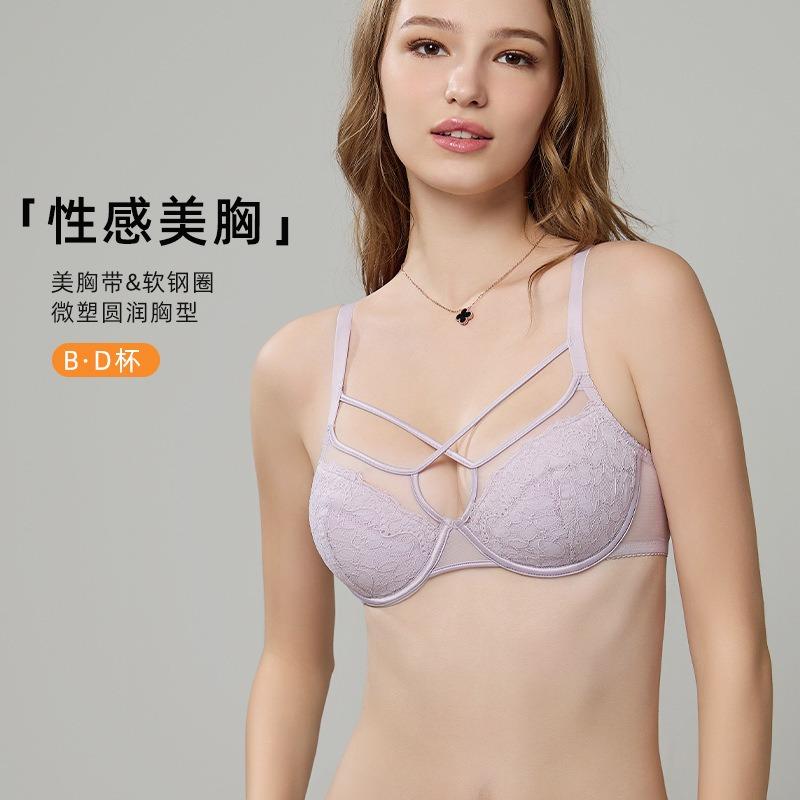 Sexy lace big breasts show small underwear women gather anti-sagging bra autumn breathable thin bra