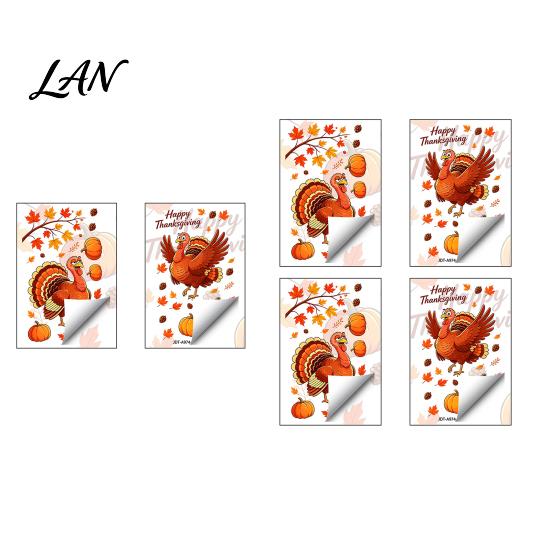 Thanksgiving Glass Clings Static Window Clings, Cartoon Double Turkey Pumpkin Maple Leaf No?Glue Creative Gifts Decals, Waterproof Stickers for Home