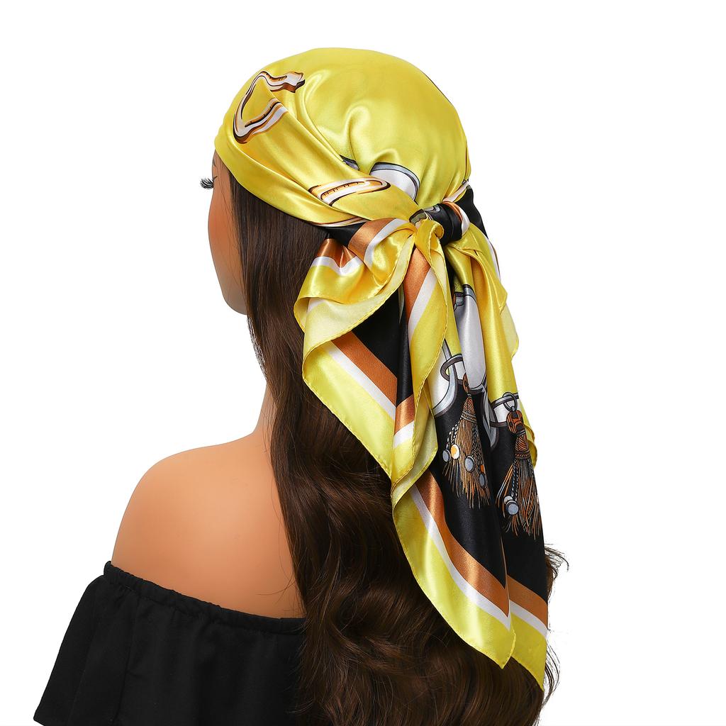 Silk Scarves Women Luxury Brand Summer Fashion Designer Head/Hair Scarf 90*90cm Hijab Bandana Cheveux Foulard Femme 90X90CM