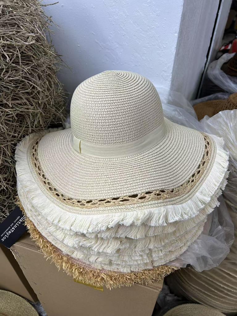 Korean Version Tassel big Brimmed Straw Hat, Summer Seaside Vacation Beach Hat, Hollowed Out Design, Sun Hat, Trendy Hat