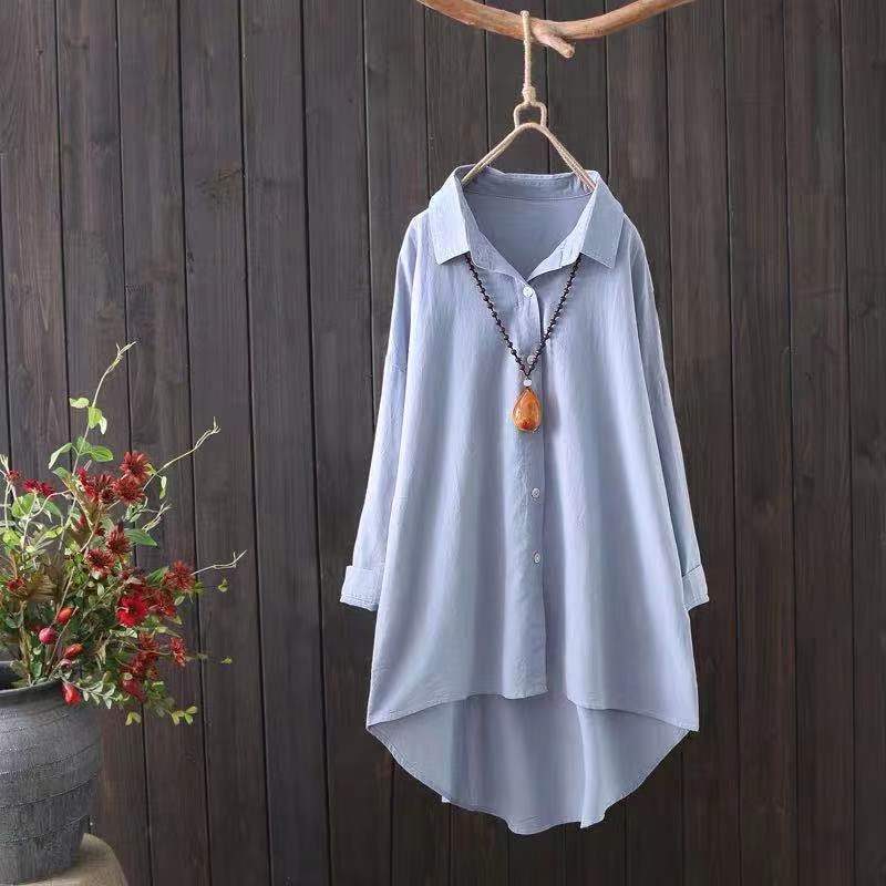 

Shirt for Women Mid-length Spring and Autumn Style Front Short Back Long Thin Style Solid Color Top Loose Cardigan Jacket for Women 4XL синій