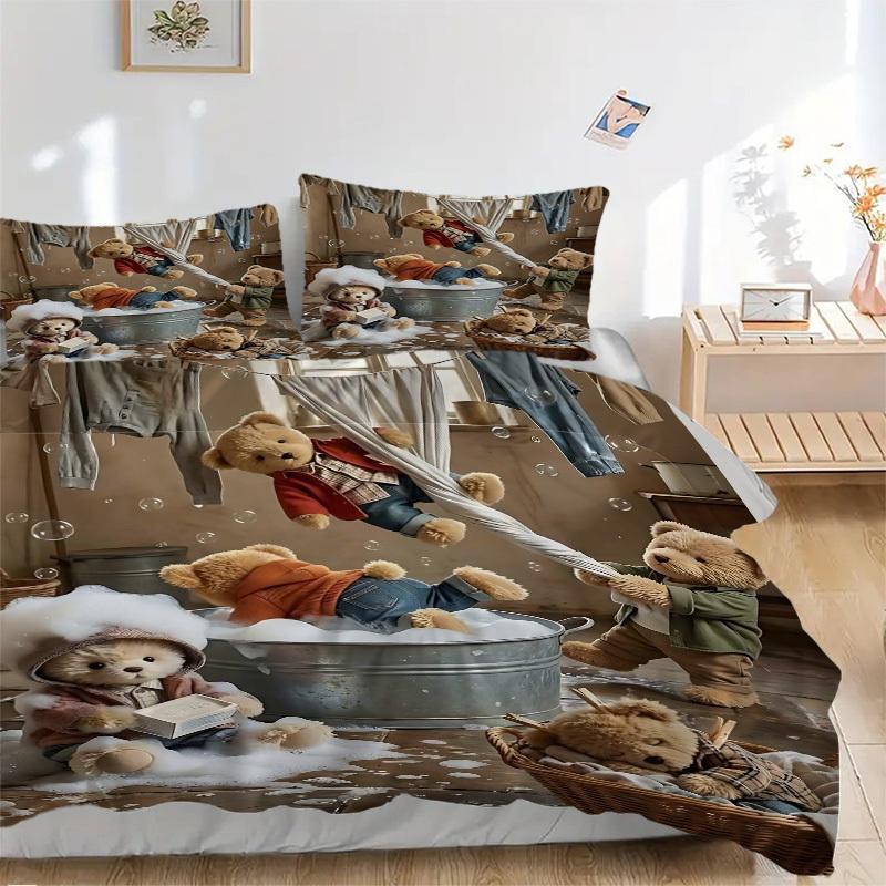3pcs Anime Teddy Bear Bedding Set - Includes One Quilt Cover and Two Pillowcases (No Core) - Perfect for Bedroom and Guest Room Decoration,