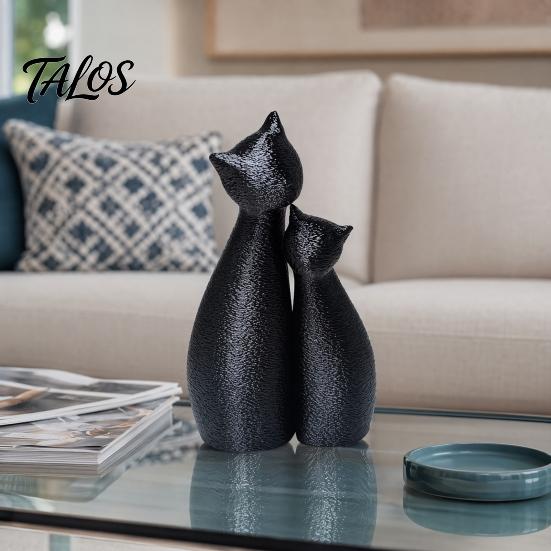 Minimalist Cat Art Cute Black Statue, 3D Printed Figurine with Snuggle Pose, Cuddling Statue Desk Shelf Decor for Home Office, Gift Lovers Lover Ideas
