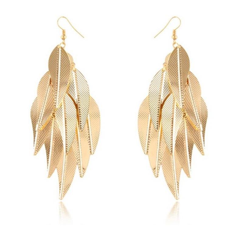 Women Dangle Earrings Willow Leaves Pendant Retro Baroque Style Eardrop Jewelry Decoration for Ladies
