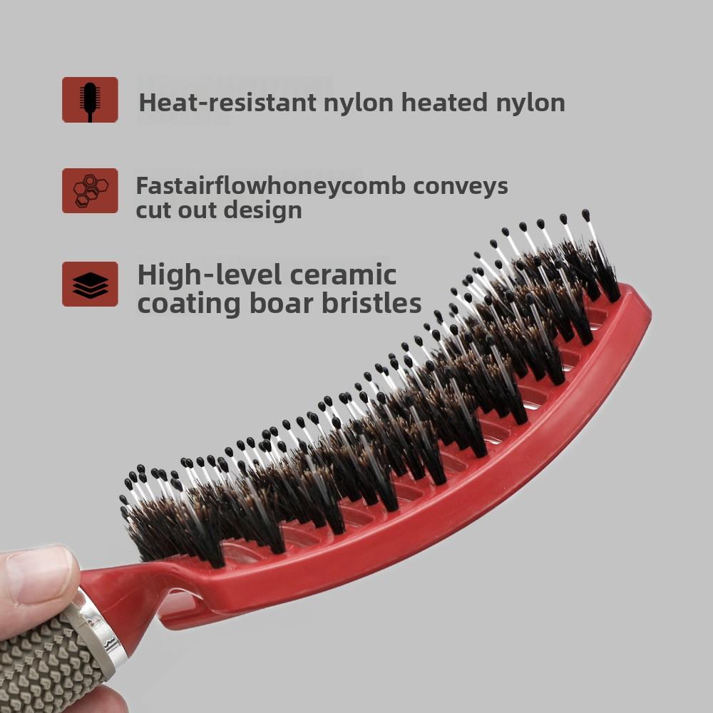 1pcs Detangling Curved Vented Boar Bristle Hair Brush Scalp Massage Comb Hollow Out Anti-static for Wet Curly Hair Salon
