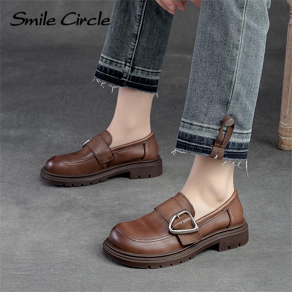 Mocassins pour femmes en cuir naturel, boucle métallique, chaussures plates tendance, tige basse, slip-on, chaussures décontractées pour femmes