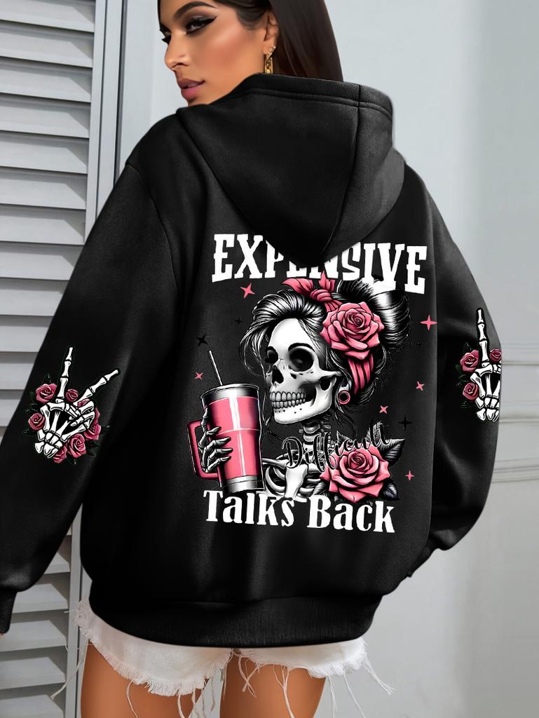 Parla Costoso Stampa Divertente Felpa con Cappuccio da Donna Pullover Larghi Multicolore Pile Autunno Abbigliamento Sportivo Casual con Tasca