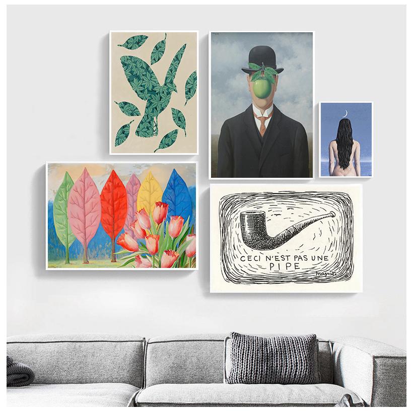 Rene Magritte Exclusive Combination of Light Luxury Vintage Series Canvas Print Painting Poster Wall Picture for Home Decor No Frame