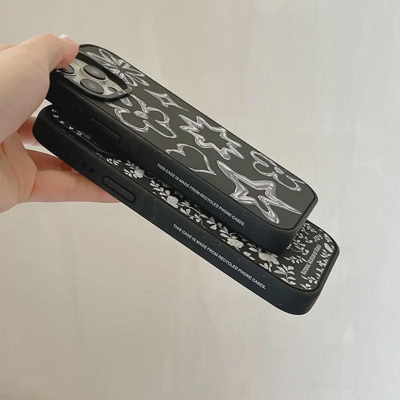 Matte Black Magnetic Metal Floral Graffiti Case for Apple iPhone 14, 15 Pro, 16 Pro Max
