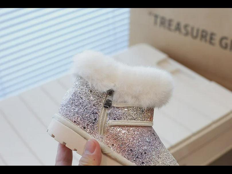 Cizme de zăpadă de iarnă pentru fete 2023: Piele și blană nouă, catifea plusată, model mare din bumbac pentru copii