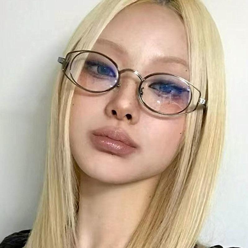 Double circle oval glasses frame women's high-end flat glasses fashionable and retro can be equipped with myopia anti-blue light eyes