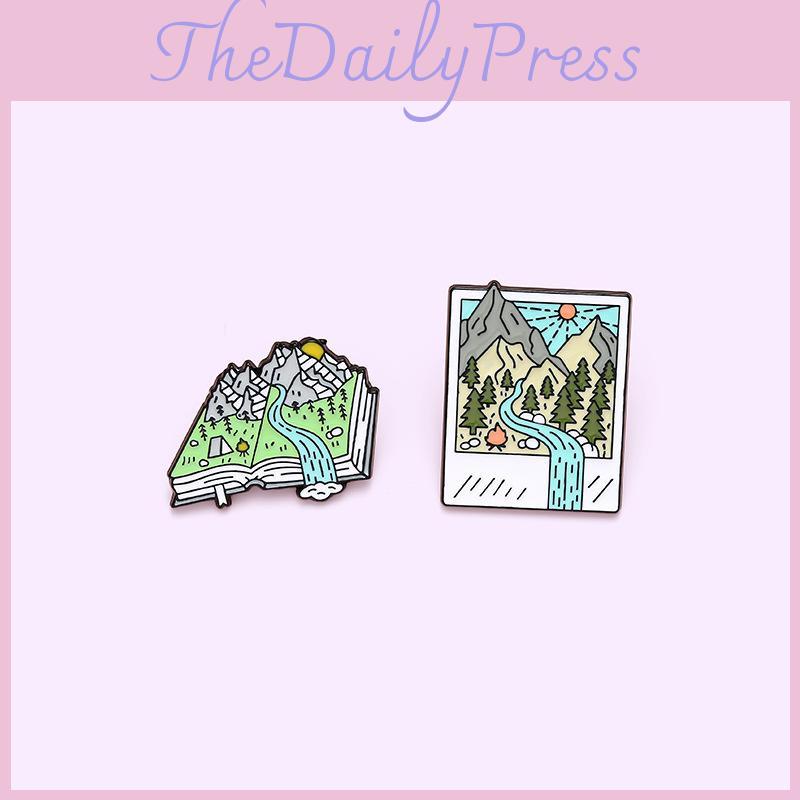 Design Cartoon Geometric Landscape Brooch Colorful Book Pin For Trendy Personal Accessories