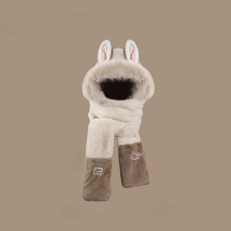 

Cute Women s Winter Warmth: Plush Fox Ears Hat with Scarf and Gloves, Cold-Proof Lei Feng Design.