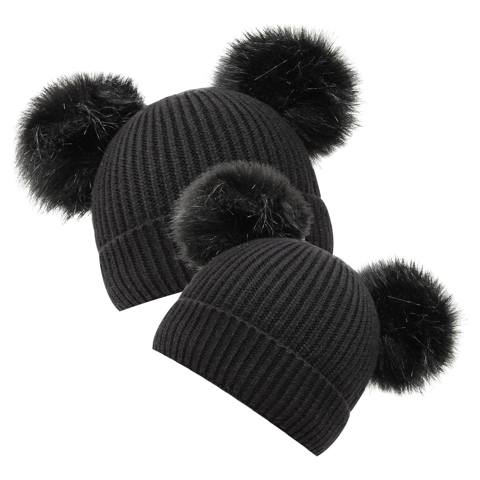 2PC Women Hat Baby Kids Winter Warm Hats Infant Toddler Knit Cap Children  Knit Cap Parent-child Hat  Hat чёрный