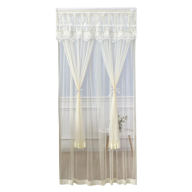 1PC Door Curtain Home Decoration Polyester Pleated Anti Mosquito Lace Embroidery Self Adhesive Double Layer