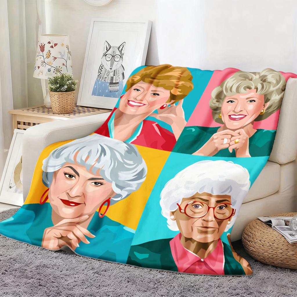 VIKAMA Retro Golden Girls Pop Art Flannel Blanket Spring Picnic Car Travel Sofa Bed Nook Nap Throw Holiday Home Decor Gift