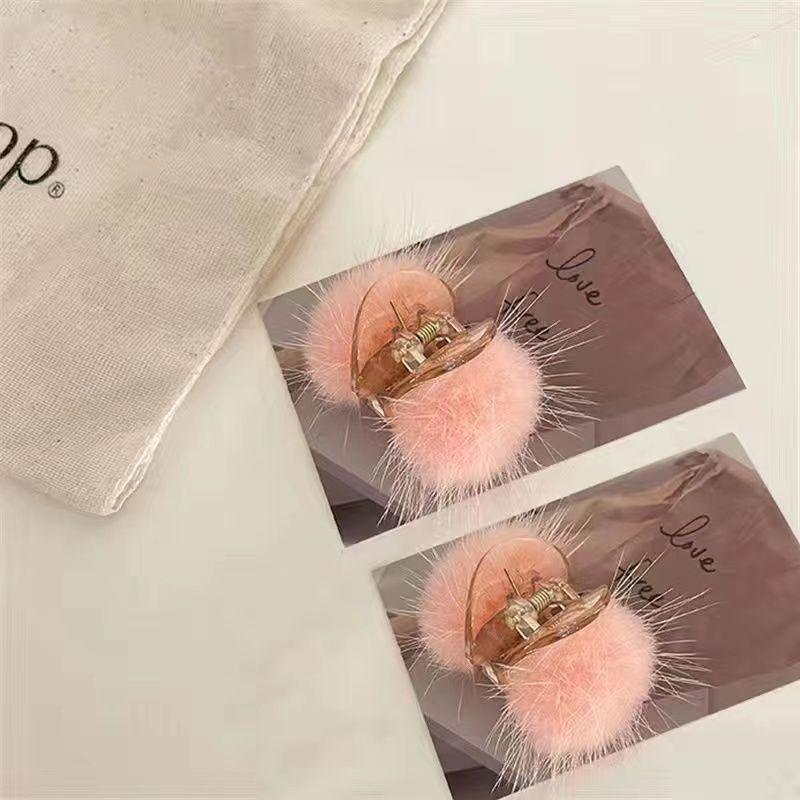 

Корейская заколка для волос с помпоном из норки: Пушистая, Сладкая и Милая Принцессина Прическа Краб для Высокого Хвоста и Челки