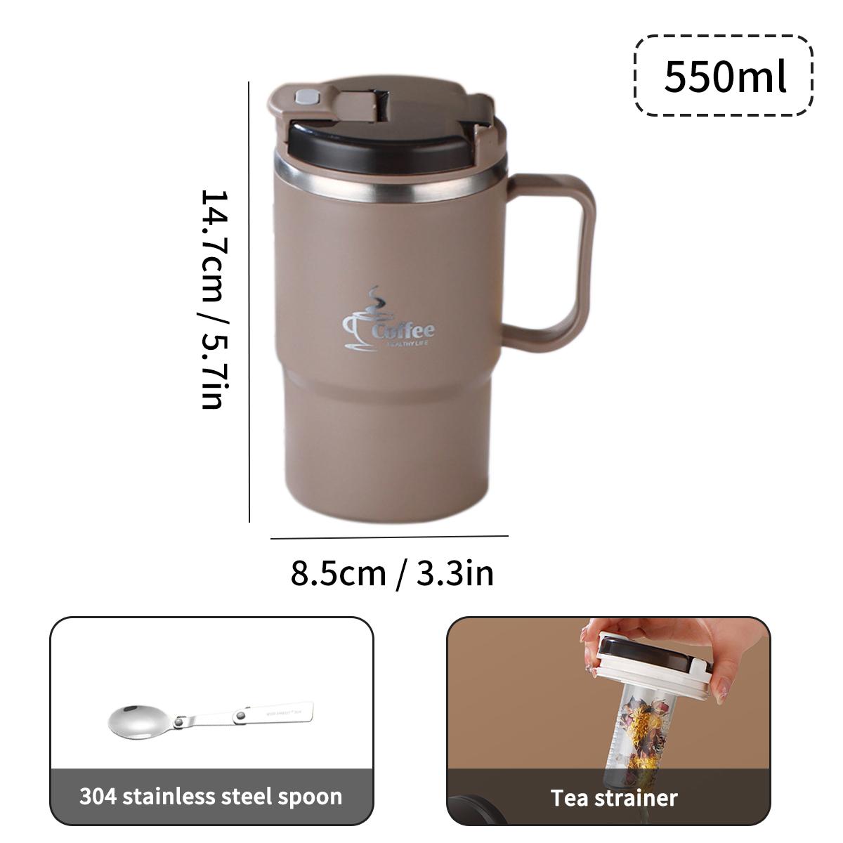 

WORTHBUY 304 Stainless Steel Mug With Strainer&Spoon Leak Proof Water Mug Cup Anti Scalding Coffee Cup Portable Drinkware Cup 501-600ml коричневый