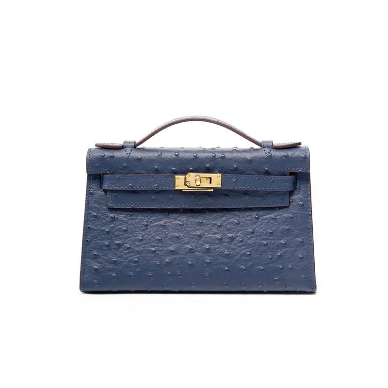 

Ostrich Patterned Bag Hand-held Shoulder Top Layer Cowhide Fashionable Versatile High-end Design Niche Crossbody Bottom Length 22 Width 7 Height 12CM королевский синий