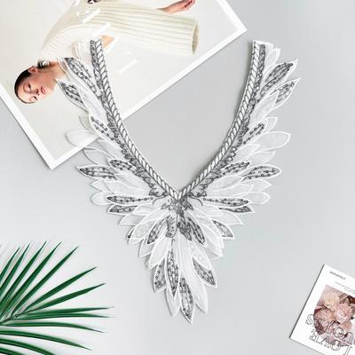 V-Neck Embroidery Sequins Patch Decoration Evening Dress Performance Dress Decoration Jewelry Front Collar Cloth Sticker Accessories