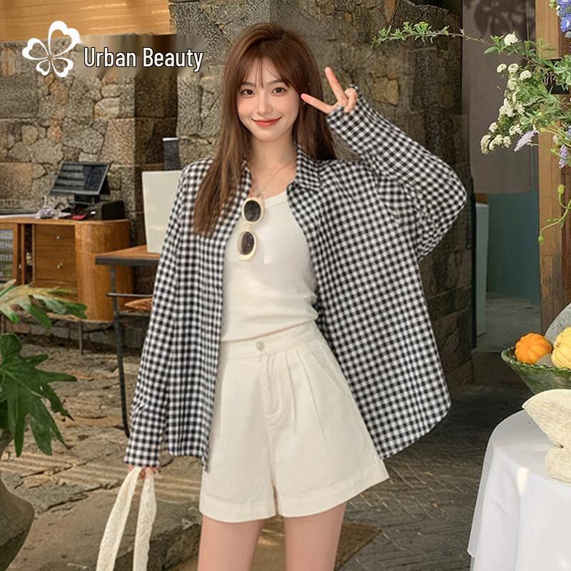 Женская легкая клетчатая кардиган-рубашка L