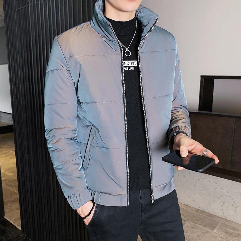 Men's Autumn and Winter New Cotton Clothes Reflective Discoloration Handsome Stand-up Collar Slim-fitting Trendy Cotton-padded Jacket Casual Jacket