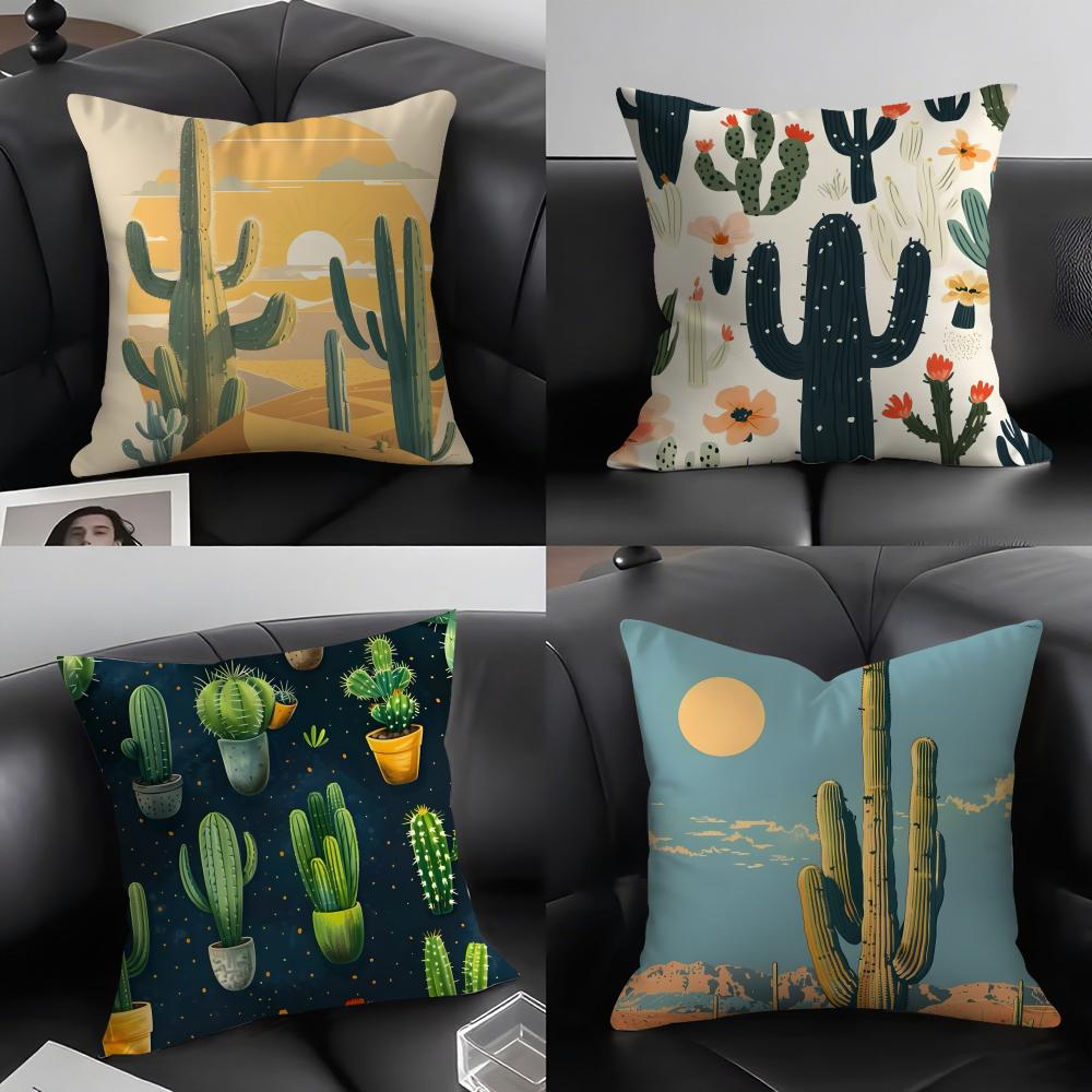 Cactus Fashion Cushion Cover Pillowcase Ultra Soft Skin Friendly Fabric Cloud Like Comfort Concealed Zipper